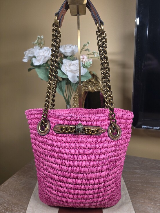 Kurt Geiger Handbags - Kurt Geiger Hot Pink Brixton Raffia Chain-Handle Tote Shoulder Bag (Retail $285)